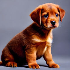 Cute little brown puppy with sad eyes sitting down Created with Generative AI