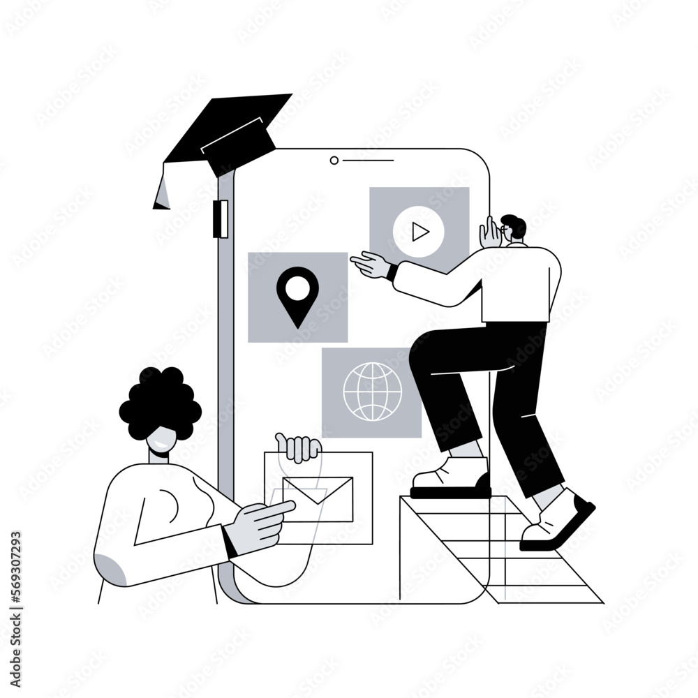 Poster mobile app development courses abstract concept vector illustration. frontend courses, become a juni