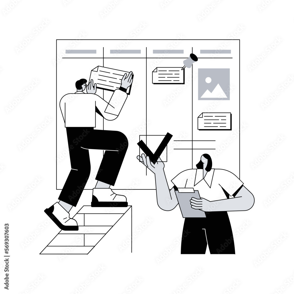 Poster task management abstract concept vector illustration. project manager tool, business software, produ