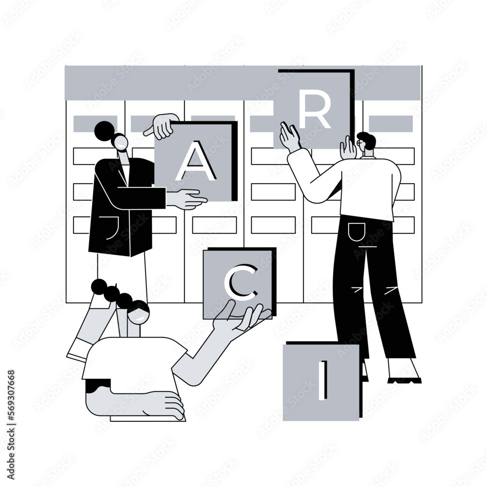 Poster raci matrix abstract concept vector illustration. responsibility assignment matrix, linear responsib