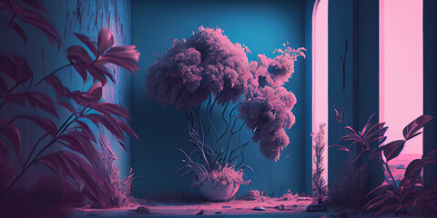Vibrant Pink Plant on a Pastel Blue Surface A Studio Shot of Nature's Endurance and Satisfaction 2 Generative AI technology