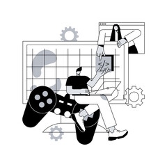 Computer games development abstract concept vector illustration. Video games programming, development team, graphic design, computer gaming industry, testing and deployment abstract metaphor.