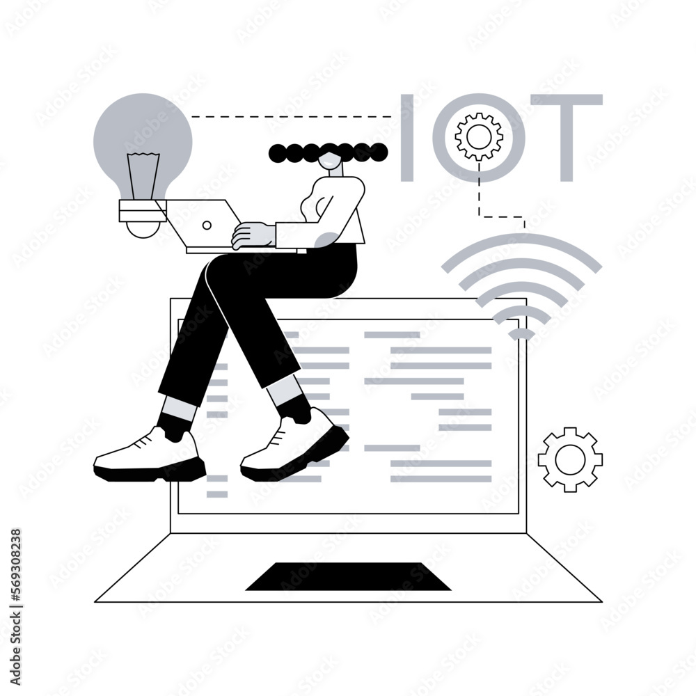 Poster iot development abstract concept vector illustration. internet of things, iot developer, programming