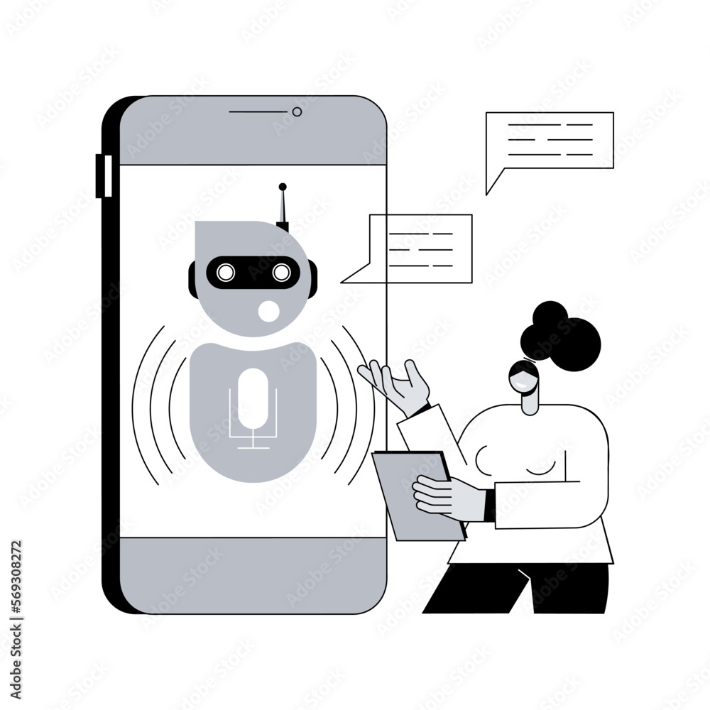 Poster chatbot voice controlled virtual assistant abstract concept vector illustration. talking virtual per