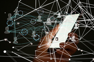 Abstract network of physical devices on the Internet using a network connection with statistics...
