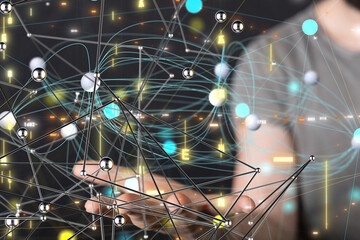 Global network. Blockchain. 3D illustration. Neural networks and artificial intelligence. Abstract  - connection