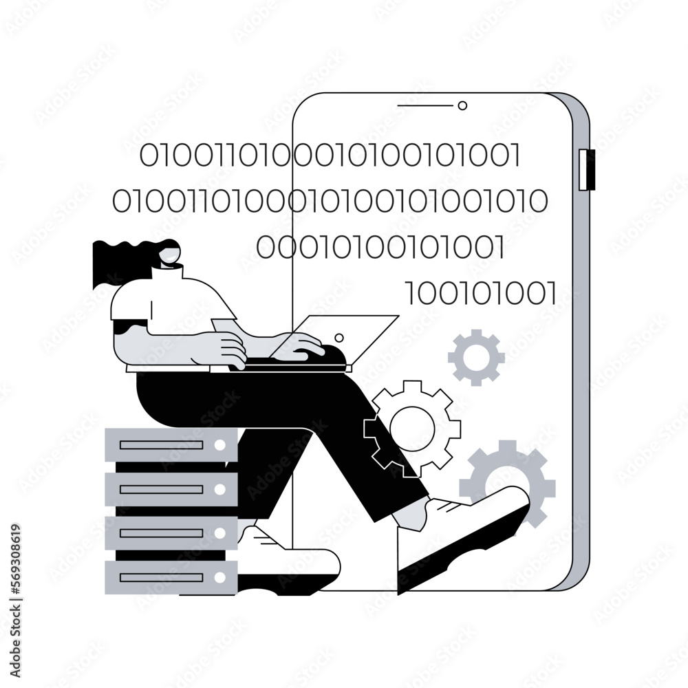 Poster big data applications abstract concept vector illustration. big data analytics app development, info