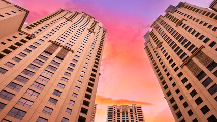 Fototapeta premium Luxury Dubai Marina skyscrapers on sunset sunrise