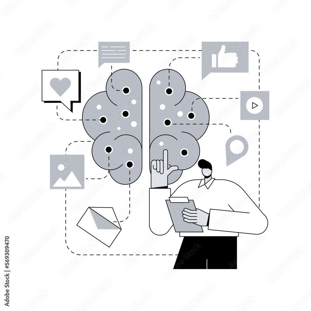 Aufkleber ai in social media abstract concept vector illustration. social media marketing, ai content tracking