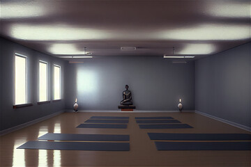 Naklejka premium Empty yoga classroom with a minimal feel, generative AI