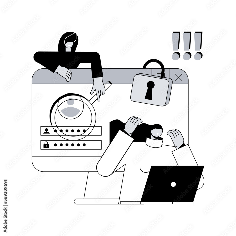 Poster data stealing malware abstract concept vector illustration. data protection, stealing private inform