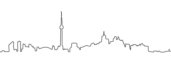 City skyline is drawn in one line art style. Printable art.