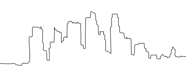 Naklejka premium City skyline is drawn in one line art style. Printable art.