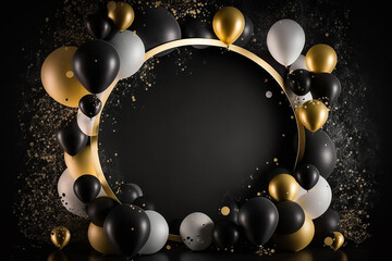 Party Holiday Background with Balloons and Empty Frame. Illustration Generative AI - obrazy, fototapety, plakaty