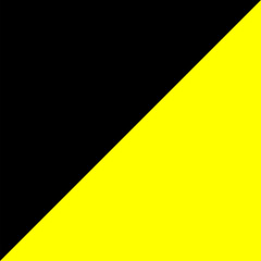 Black and yellow vector graphic consisting of a square cut diagonally with black and yellow sectors