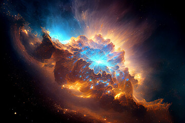 The big bang in space universe stars gas clouds. New galaxy formation in unknown galaxy.
Digitally generated AI image