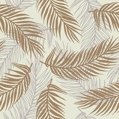 Endless jungle palm leaves vector pattern. Floral elements over waves texture