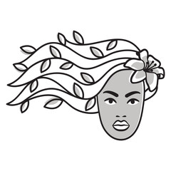 Powerful woman face logo | Girl power symbol | Blooming woman | Floral hair | Flower power