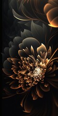 Flower background high resolutions golden colored, with orange and red gradients isolated in dark, generative ai