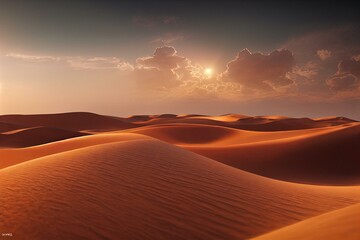 Fototapeta na wymiar Sunset over the sand dunes in the desert. Generative AI