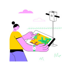 Compaction profile sensing isolated cartoon vector illustrations. Field worker with tablet controls soil properties, environmental condition, smart farming, precision agriculture vector cartoon.