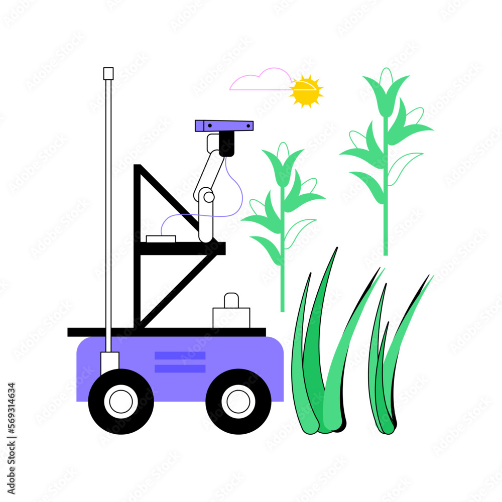 Poster phenotyping robots isolated cartoon vector illustrations. phenotyping robots usage in agriculture in