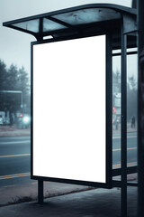Bus Stop Billboard - Mockup - Urban City Background -Illustration - Generative AI