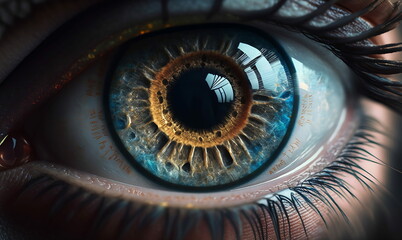 Fantastic magic beautiful eye. Close up shot. AI generated.