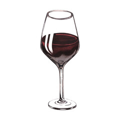 Watercolor red wine in a glass. Alcoholic drink hand-drawn illustration isolated on white background. Concept for wine list, label, banner, menu, flyer, brochure template.