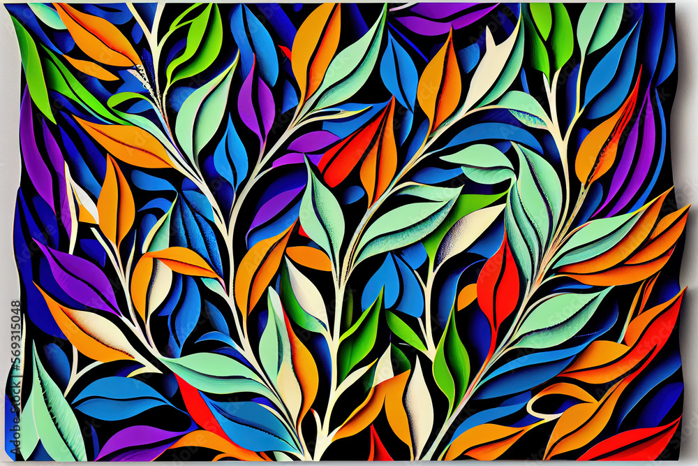 Poster abstract pattern of colorful leaves. generative ai