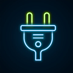 Glowing neon line Electric plug icon isolated on black background. Concept of connection and disconnection of the electricity. Colorful outline concept. Vector