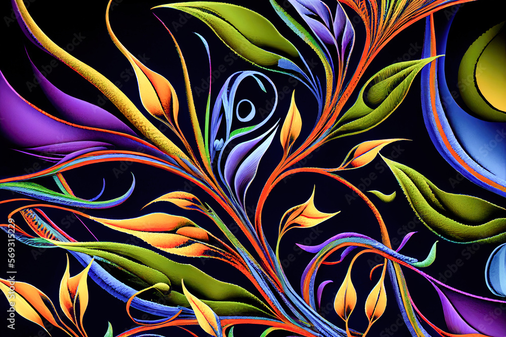 Poster abstract pattern of colorful leaves. generative ai