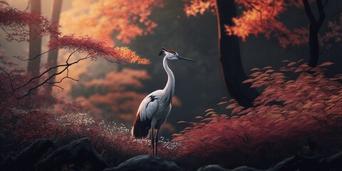 Crane standing by the lake