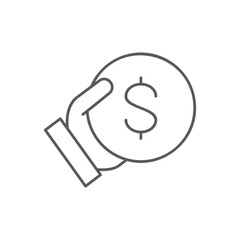 Hand holds a coin, save money, invest lineal icon. Finance, payment, invest finance symbol design.
