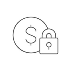Coin with lock, money protection, finances security, deposit savings lineal icon. Finance, payment, invest finance symbol design.