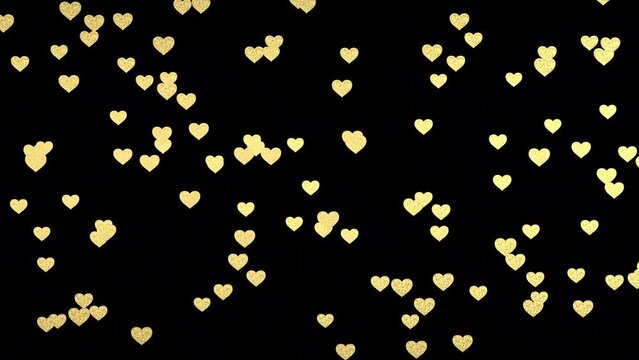 Emerging golden hearts against a black background. 3D animation. Video effect for valentine's day and wedding. Green screen.