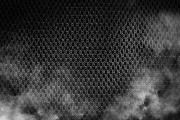 Black fabric texture background closeup with smoke
