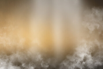 Darkened yellowish abstract texture background with smoke and light spot