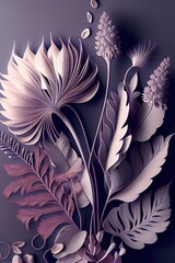 paper cut style, flowers with purple background, generative AI art