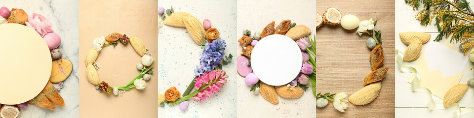 Fototapeta na wymiar Collage of festive compositions for Novruz Bayram celebration, top view