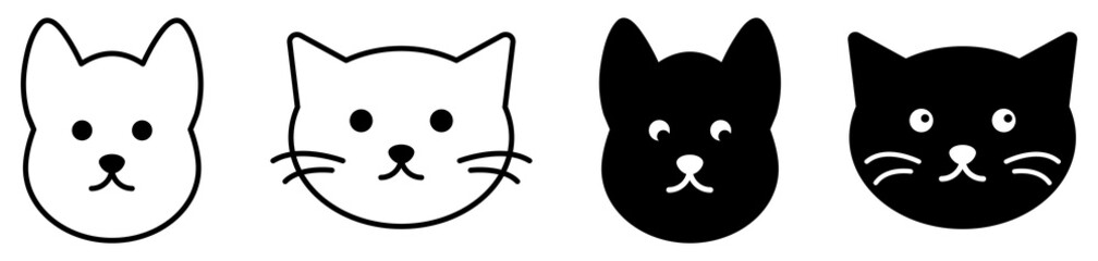 Cat and dog head icons. Simple pet face pictograms. Vector illustration
