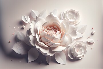 Paper cut style pink Roses with soft white background, generative AI Art