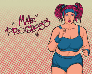 Vector illustration of fat woman running and sign 