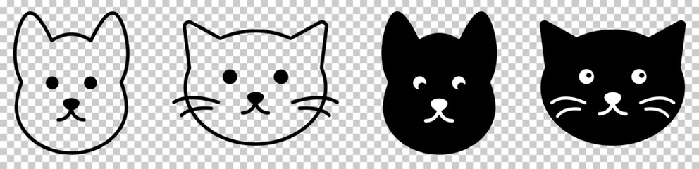 Cat and dog head icons set. Simple pet face pictograms. Vector illustration isolated on transparent background