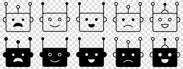 Set of cute chatbot face robot icons. Design can use for web and mobile app. Vector illustration isolated on transparent background