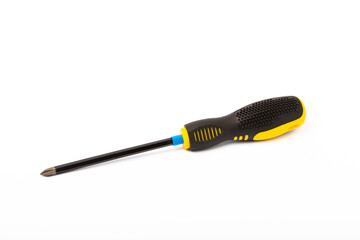 Black screwdriver isolated on white background. Tool.