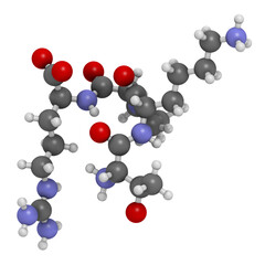 Tuftsin tetrapeptide molecule. 3D rendering.