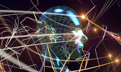 Neural network 3D illustration. Big data and cybersecurity