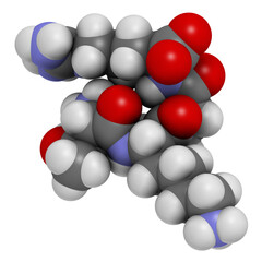 Tuftsin tetrapeptide molecule. 3D rendering.