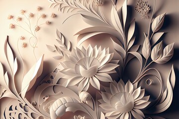 paper cut style with flowers and botanical background, generative AI art